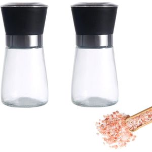 Kruidenmolens Set van 2 - Verstelbare Zout en Peper Molens met Keramisch Maalwerk voor Specerijen - Zwart