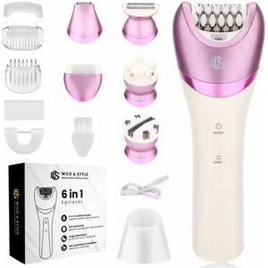 Wild & Style® Epileerapparaat Dames - 6-in-1 Epilator - Ladyshave - Scheerapparaat vrouw - Trimmer vrouw - Gezichtsreiniger - Voetvijl - Waterdicht IPX7 - USB-C oplaadbaar
