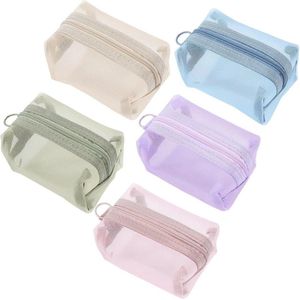 5 stuks draagbare vierkante mesh opbergtasjes - blauw groen roze paars kaki - opslag organizer voor toiletartikelen .