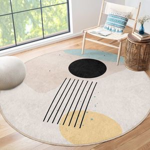 Abstract Gebied Rond Tapijt|Beige, Zwarte Cirkel en Strepen Tapijt Boheems Tapijt|Antislip Tapijt|Boho Tapijt Decor|Woonkamer Tapijt Modern Tapijt|Luxe Tapijt