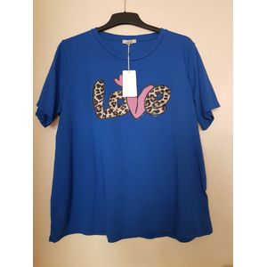 Dames t shirt 'love' kobalt blauw One size 38 t/m 42