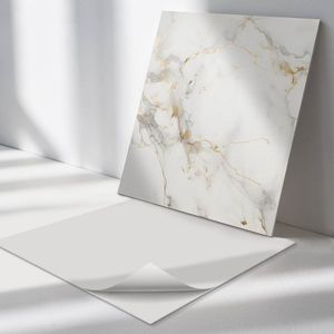 Wallfluent Vinyl Wandpaneel - Elegant marmerpatroon Wandpaneel PVC - 50 cm x 50 cm - Wit Vinyl Wandpaneel - Set van 4 - Vierkant Wandbekleding Vinyl - Texturen Wandpaneel - Zelfklevend Wandpaneel - Wandpaneel Keuken en Badkamer