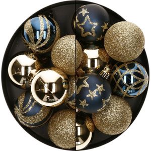 Atmosphera Kerstballen - 27x - donkerblauw/goud - 4 en 5 cm - kunststof - kerstversiering
