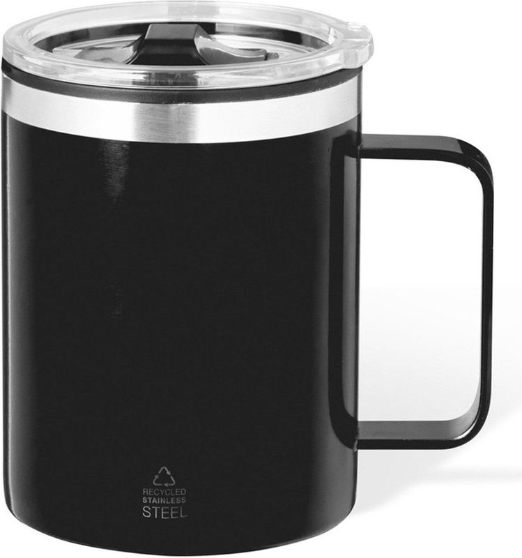 Benson Warmhoudbeker - thermos beker Barista - reis koffiebeker - RVS - zwart - 400 ml - deksel
