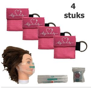 Reanimatiemasker - Kiss of Life - Beademingsmasker - Sleutelhanger - Veilig reanimeren - Rose - 4 stuks