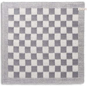 Knit Factory Gebreide Keukendoek - Keukenhanddoek Block - Geblokt motief - Handdoek - Vaatdoek - Keuken doek - Ecru/Med Grey - Traditionele look - 50x50 cm
