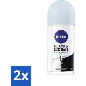 Nivea - Deodorant - Roller - Black & White Invisible Fresh - 50 ml - Voordeelverpakking - 2 stuks