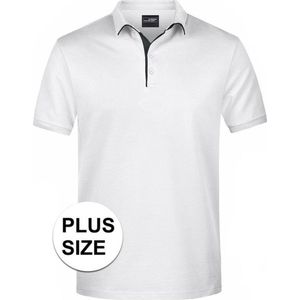Grote maten polo shirt Golf Pro premium wit/zwart voor heren - Witte plus size herenkleding - Werk/zakelijke polo t-shirts 3XL