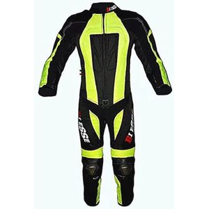 Mini-motorpak voor kinderen van leer en cordura met CE-beschermers - Zwart/Neongeel