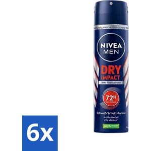6 x Nivea - Men - Deo Spray - Dry Impact - 48 Uur Lang Werkend - 150 ml - NIVEA MEN Deodorant - Anti-transpirant - 48 Uur Bescherming - Deodorant Spray - Mannelijke Geur