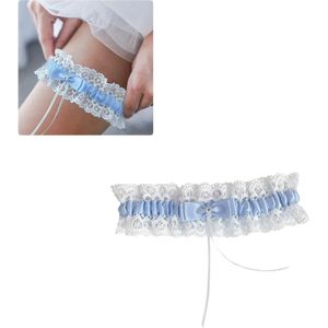 Kousenband Jute met strikje en parels -Blauw- Weddingfashion band bruiloft Vintage| Bruiloft - Trouwen - Stretch - Bruid accessoire - Vrijgezellenfeest- Huwelijksnacht