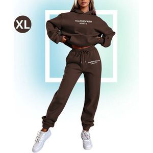 Livano Joggingpak Dames - Huispak - Trainingspak - Volwassenen - Capuchon - Jogging Pak - Joggingspak - Koffie - Maat XL