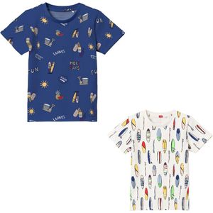 Name it - Set van 2 T-shirten: Ecru & blauw - Maat 116