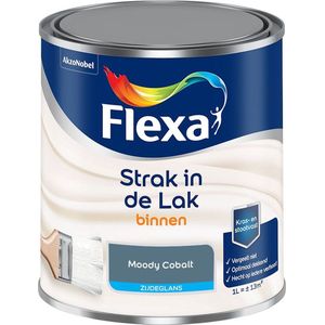 Flexa - Strak in de Lak Binnenlak Zijdeglans - Moody Cobalt - Kleur van het jaar 2025 - Mengverf - 1 Liter