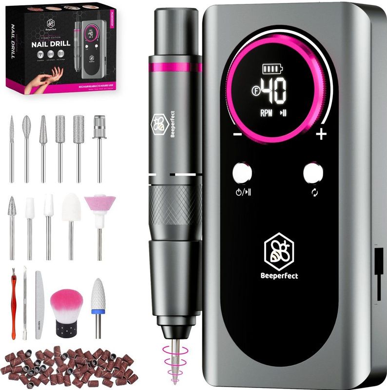 Beeperfect - Elektrische Nagelvijl Pocket Edition - Nagelfrees - Draadloos en Oplaadbaar - 11 Bitjes en 60 Schuurrolletjes