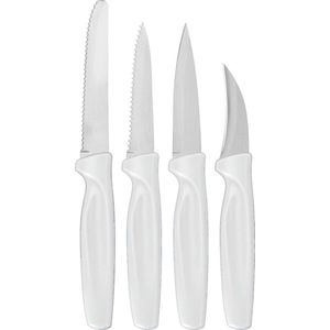 4-delige RVS messenset met wit kunststof handvat - Keukengerei - Messen/mesjes - Keukenmessen - Schilmes