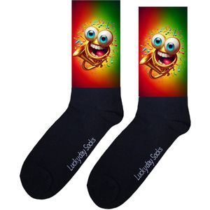 Trompet - Valentijns Cadeau - Grappige sokken - Leuke sokken - Hem Haar sokken - Vrolijke sokken - Sint cadeau - Vaderdag - Moederdag - Verjaardag cadeau - Kerst cadeau - Grappig cadeau - Leuk Cadeau - Muziek - Socks maken Happy - 37-44