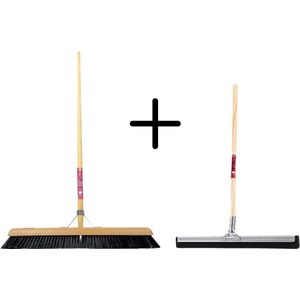 Synx Tools Paardenhaar 60cm + Vloertrekker 35cm met Steel 120cm - Kamerveger – Vloerreiniger – Moppen – Zachte binnenbezem met steel 150cm