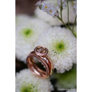 Urn-Gedenk Crematie-as dames ringen set, Let op! ringmaat 54, binnendiameter ringen 17,25 mm-Crematie-as bewerkt in rvs rosé zirkonia ring met 2 ringen 925 zilver rosé-Gedenkringen-Dames-Herinneringssieraad-Assieraad-Herdenkingssieraad-As óf Haartjes