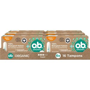 o.b. Organic Super - biologische tampons - tampon zwaardere menstruatiedagen - 100% biokatoen - 6 x 16 stuks