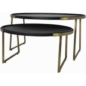 Salontafelset van 2 Ovaal - Zwart/Goud - Hout/Metaal - 90x60x45/70x50x35 cm - salontafels rond, salontafels, salontafel zwart, salon tafel, salontafel rond, salontafel industrieel, salontafel vierkant, salontafel marmer, salontafel wit