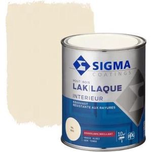 Sigma Houtlak Interieur Glans - Kras- & Slijtvast - Droog na 1 uur - Geurarm - RAL 9001 - Wit - 0.75L