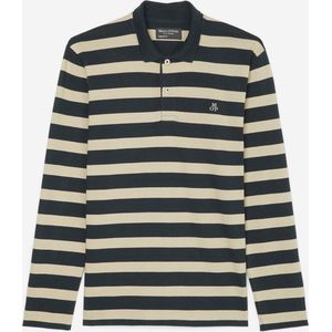 Marc O'Polo - Poloshirt Lange Mouwen Strepen Navy - Regular-fit - Heren Poloshirt Maat L