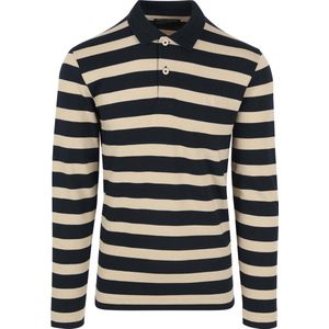 Marc O'Polo - Poloshirt Lange Mouwen Strepen Navy - Regular-fit - Heren Poloshirt Maat L