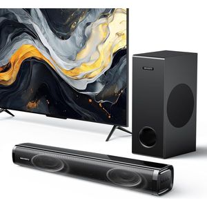Soundbar met subwoofer voor tv, pc en gaming - 2.1-kanaals geluidsysteem met diepe bas en verbeterde geluidskwaliteit