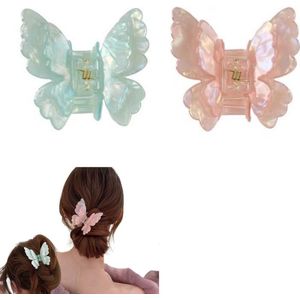 2 stuks - Vlinderhaarspeldjes - Vlinderklauwspeldjes - Franse haarspeldjes voor dames - Grote haarspeldjes - Modieus en veelzijdig - 7 cm - Roze en blauw - Geschikt voor dames en meisjes