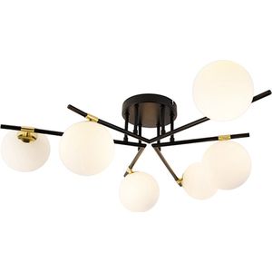 QAZQA lynn - Art Deco Plafondlamp - 6 lichts - Ø 76 cm - Zwart Goud - Woonkamer | Slaapkamer | Keuken