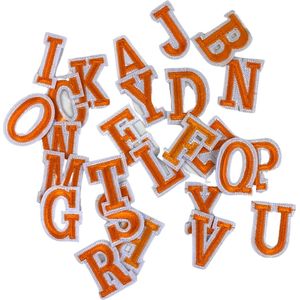 Alfabet Letter Strijk Embleem Patch Oranje Wit Letter E / 3.5 cm / 4.5 cm