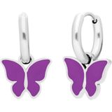 Lucardi Kinder Stalen oorbellen met vlinder violet - Oorbellen - Staal - Zilverkleurig