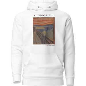 Edvard Munch 'De Schreeuw' (""The Scream"") Beroemd Schilderij Hoodie | Unisex Premium Kunst Hoodie | Wit | S