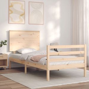 The Living Store Bed Vuren - Eenpersoons 75x190 cm - Massief grenenhouten frame