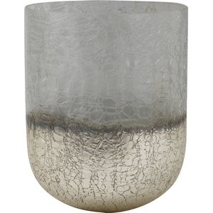 PTMD Lezz windlicht vaas craquelé glas met zilver gespoten onderzijde L - Lezz Silver half cracked glas vase round low L