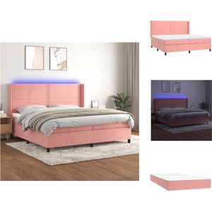 vidaXL Boxspring - Zacht fluweel - Verstelbaar hoofdbord - Kleurrijke LED-verlichting - Pocketvering matras - Huidvriendelijk topmatras - 203x203x118/128cm - roze - Bed