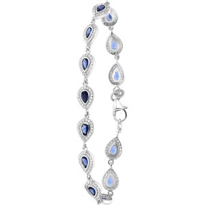 Lucardi Dames Armband druppels met blauwe zirkonia - Echt Zilver - Armband - Cadeau - 20 cm - Zilverkleurig