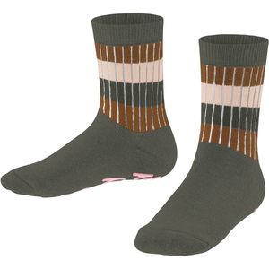 Multi Stripe Rib Slofsokken voor meisjes en jongens biologisch zacht mid-rise met rib warm comfortabel antislip met nopjes Organisch Katoen Groen Kinderen sokken - Maat 23-26