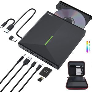 Draagbare Externe DVD Speler voor Laptop met USB 3.0 en Type-C | Multifunctionele CD/DVD Brander en Kaartlezer