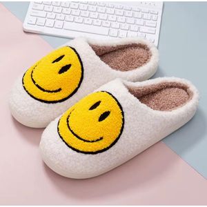 Smiley Pantoffels van Baby-Slofje - Smiley Sloffen - Pantoffels - Sloffen - instappers - Kinderen - Wit/Geel - Maat 30/31