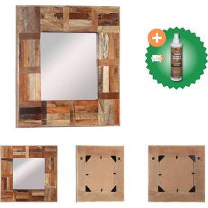 vidaXL Wandspiegel 50x50 cm massief gerecycled hout - Spiegel - Inclusief Houtreiniger en verfrisser