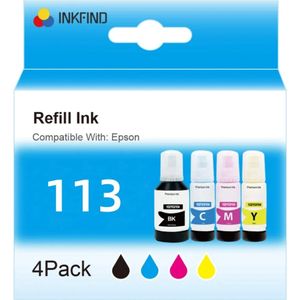 INKFIND 113 inkt gezicht voor Epson113 Epson 113 EcoTank 4-kleuren multipack voor Epson EcoTank ET-16150 ET-16600 ET-16605 ET-16650 ET-16655 ET-16685 ET-5150 ET-5170 ET-5185 ET-5800 ET-5805 ET-5850 ET-5855 ET-5880 ET-5885 Epson EcoTank Pro ET-16680
