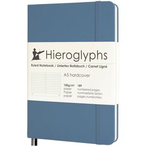 Hieroglyphs Notitieboek A5 Gelijnd - Hardcover - 189 Genummerde Pagina’s - 100 Grams Papier - Elastiek - Blauw - Petrol Blue