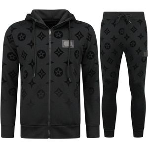 Dik Geweven Joggingpak Heren - Teddy Huispak Heren - Trainingspak Heren - Tracksuit - 5308 - Zwart