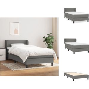 vidaXL Boxspringbed Pocketvering - 193x93x78/88 cm - Donkergrijs 90x190x20 cm wit/donkergrijs - Huidvriendelijke stoffen hoes - Bed