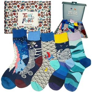 Tutti Footi - 5 Paar Water-en hemelsokken 'Mizumi' | Maat 38-43 | Vissen & Waterval Design, aquatisch, rivier, de lucht | Cadeauverpakking
