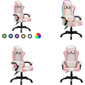 vidaXL Racestoel met RGB LED-verlichting kunstleer roze en zwart - Kantoorstoel - Kantoorstoelen - Kantoor Stoel - Kantoor Stoelen