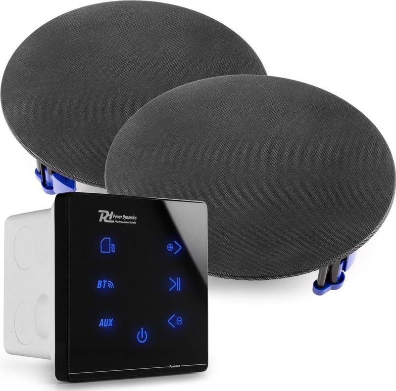 Power Dynamics - Powerline A50B - Set - Zwart - Inbouw Audio Versterker en 2 Plafondspeakers
