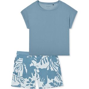 SCHIESSER Modern Nightwear shortamaset - dames pyjama shortama blauw-grijs - Maat: 38